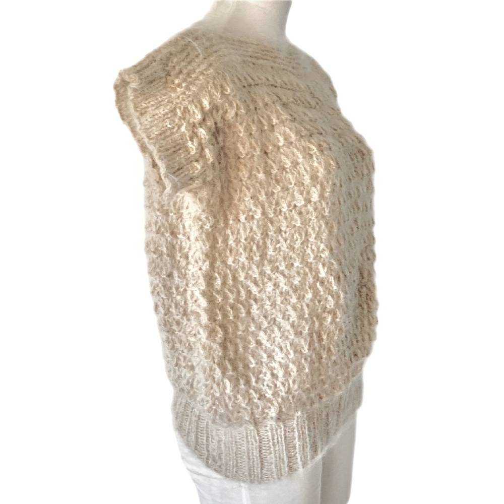 HANDMADE knitted top Beige cap sleeves waffle stitch - Picture 5 of 10